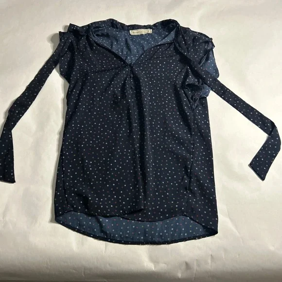Abercrombie Fitch Womens Navy Print Ruffle Sleeve Button Polka Dot Shirt Top‎ S - Picture 2 of 6